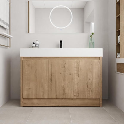 48 Inch Bathroom Vanity with Sink, Imitative Oak Modern Freestanding Vanity Set with Soft-Closing Door and Resin Basin, Contemporary Styling for Elegant Bathrooms