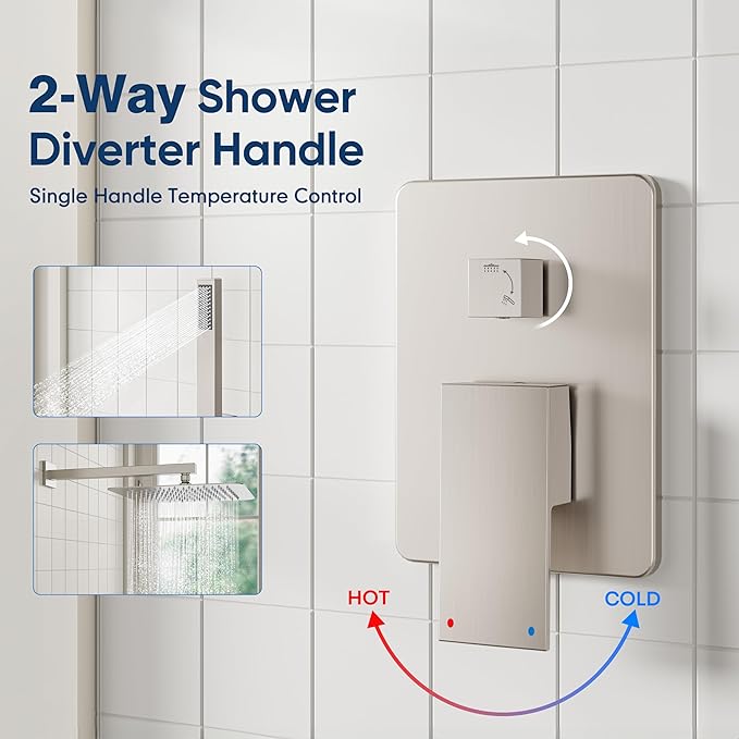 ESNBIA Shower System, 12 Inches Pressure Balance Shower Faucet Set, Rain Shower Heads with Handheld Spray Combo, High Pressure Rainfall Shower Head System, Wall Mounted Shower Fixtures, Brushed Nickel