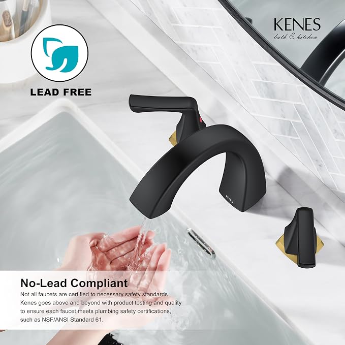 Black and Gold Bathroom Faucets for Sink 3 Hole 2 Handle Widespread | Bathroom Vanity Faucet with Pop Up Drain & Supply Lines, Lead-Free cUPC & NSF Certified, 8 Inch Faucet for Vanity RV Sink
