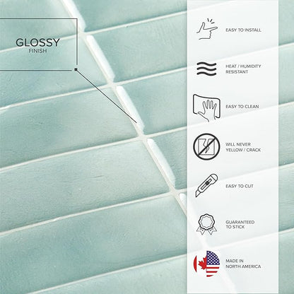 Smart Tiles Peel and Stick backsplash, Stacked Teal, 11.43"x9" | Pack of 5 (3.5 sq ft), Glossy, Heat/Moisture Resistant, Low VOC, Kitchen/Bathroom, Renter Friendly, Made in Canada