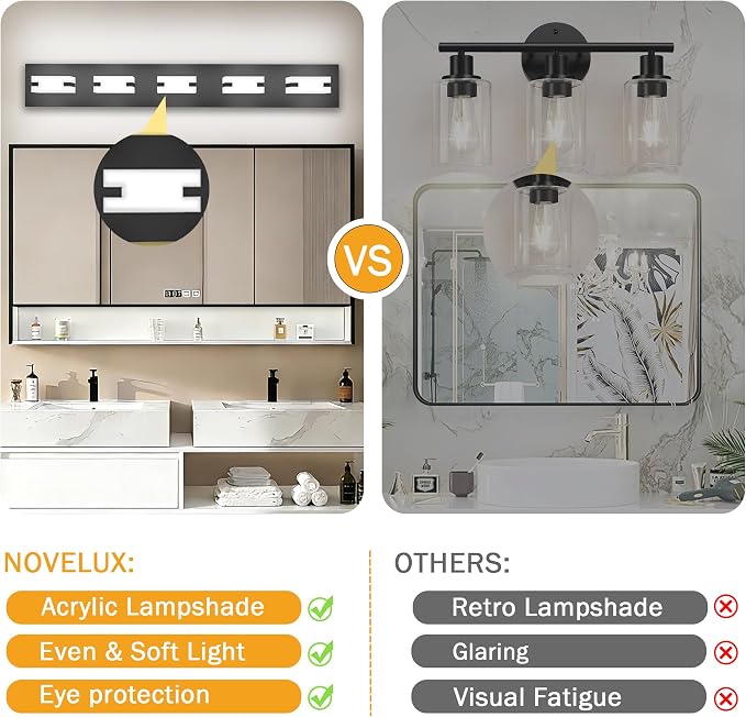 LED Black Bathroom Light Fixtures, 5-Light 5700K Modern Vanity Lights | LED Black Bathroom Light Fixtures, 5-Light Modern Vanity Lights , ETL Listed, 35W (Cool White 5700K)