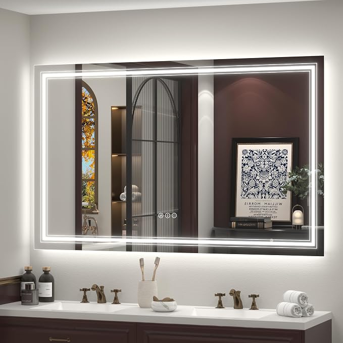 66x40 Inch LED Bathroom Mirror | Lighted Mirror for Bathroom Wall, Backlit and Front lit, Dimmable, Anti-Fog, Shatterpoof, Memory (Horizontal/Vertical)