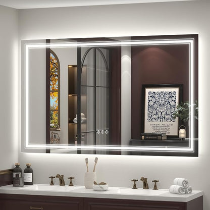 66x40 Inch LED Bathroom Mirror | Lighted Mirror for Bathroom Wall, Backlit and Front lit, Dimmable, Anti-Fog, Shatterpoof, Memory (Horizontal/Vertical)