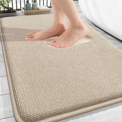 OLANLY Thick Memory Foam Bathroom Rugs 30x18, Absorbent Bath Mat, Beige | Soft Quick Dry Bath Rugs, Non-Slip, Machine Washable Carpet for Bathroom Floor, Tub and Shower, Home Decor Accessories