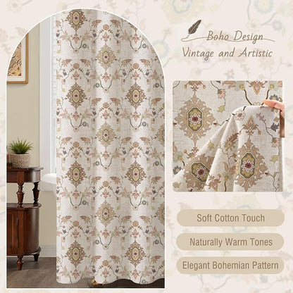 Boho Floral Shower Curtain, Vintage Cottage Core Shower Curtains for Bathroom, 72Wx72H Inch