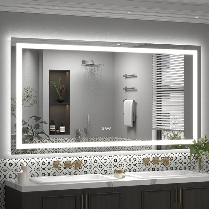 72x40 Inch LED Mirror for Bathroom | Large Lighted Vanity Mirror for Wall, Dimmable, Backlit + Front Lights, Anti-Fog, Shatter-Proof, 3 Colors, Memory