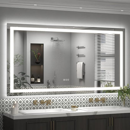 72x40 Inch LED Mirror for Bathroom | Large Lighted Vanity Mirror for Wall, Dimmable, Backlit + Front Lights, Anti-Fog, Shatter-Proof, 3 Colors, Memory