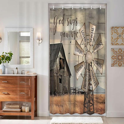 Retro Inspirational Quotes Vintage Shower Curtain Sets for Bathroom,Western Windmill Barn Door Shower Curtains, Small Size Farmhouse RV Bath Curtains for Campers with Hooks 36X70IN