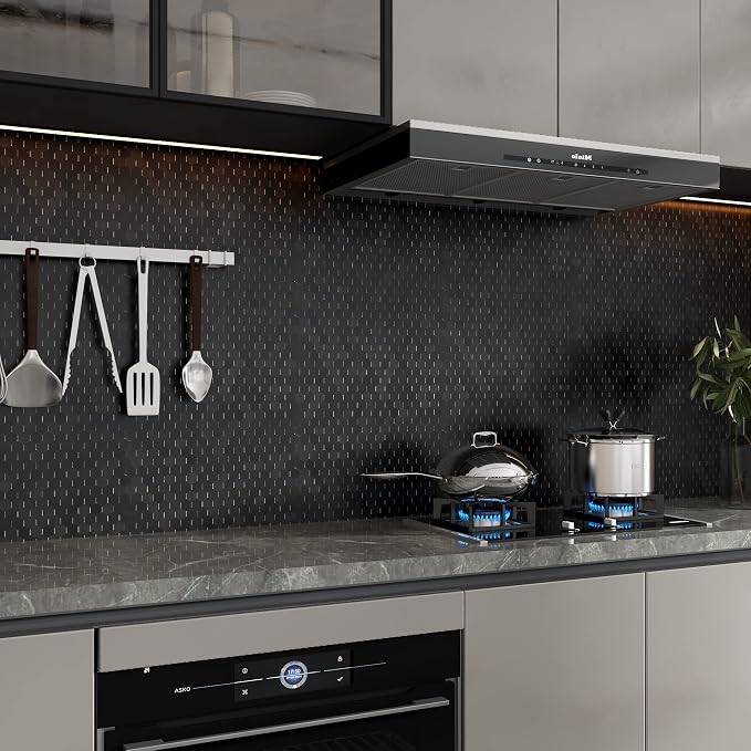 Hexagon Peel and Stick Backsplash, Self-Adhesive Aluminum Metal Surface Stick on Wall Tiles for Kitchen Bathroom Fireplace (6 Sheets, Gunmetal Gray)