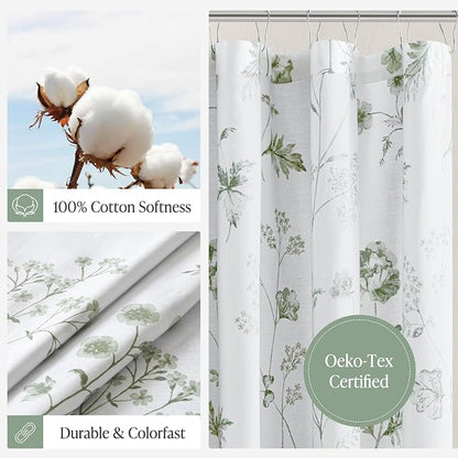 Martha Stewart 100% Cotton Floral Shower Curtain, 72 x 72, Sage Green | Martha's Garden Series, Botanical Floral Print, Spa Quality Modern, Machine Washable, Modern Bathroom Curtains