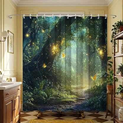 Enchanted Forest Shower Curtains,Nature Garden Green Shower Curtains for Bathroom,Funny Waterproof Polyester Fantasy Bathroom Decor,72x72 Inch