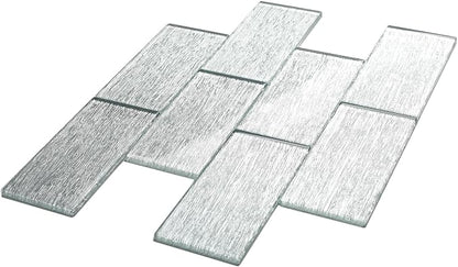 Silver White Glass Tile 3x6 for Kitchen Backsplash Accent Wall Bathroom Subway Tile Real Silk Glass Tiles (Pack of 20)