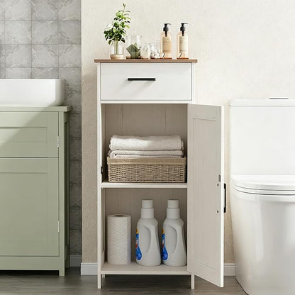 Homhedy Bathroom Storage Cabinet with Drawer & Adjustable Shelf | Freestanding Storage Cabinet for Bathroom, Entryway, Living Room & Kitchen, Rustic White and Brown, 15.7"W