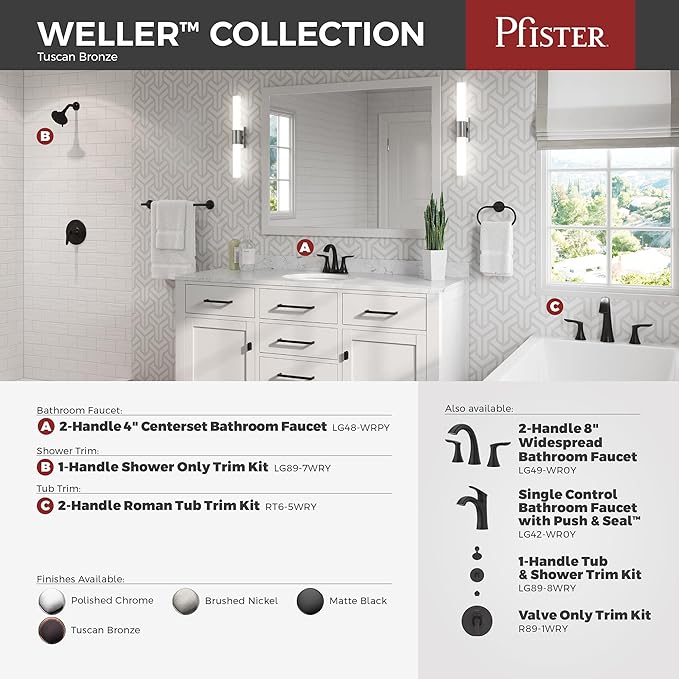 Pfister Weller Bathroom Sink Faucet, Single Handle, Single Hole or 3-Hole, Tuscan Bronze Finish, LG42WR0Y