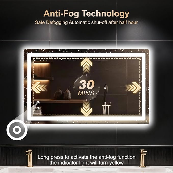 24x40 LED Bathroom Vanity Mirror with Lights, Anti-Fog, Dimmable | Front & Backlit with 3 Color Modes and Memory, 5mm Shatterproof Glass, Plug-in or Hardwired, Horizontal or Vertical