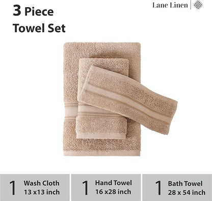 LANE LINEN Large Bath Towel Set Absorbent Quick Dry 100% Cotton - Taupe | Cotton Towels - Fade-Resistant Color, Classic Terry Weave, Densely Woven, Coordinated Colors, Dobby Border Accent