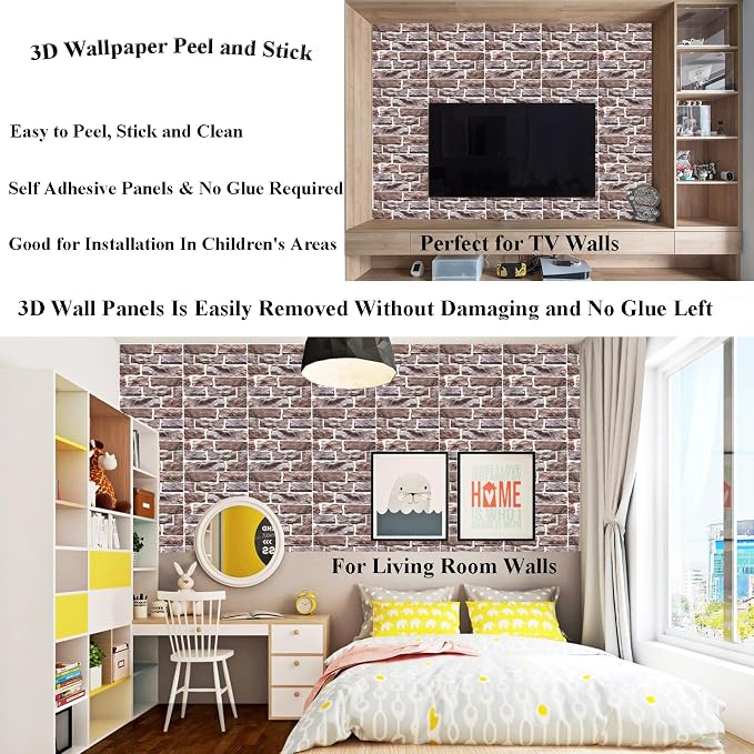 3D Wall Panels Peel and Stick,10Pcs 3D Brick Wallpaper Self-Adhesive | 11.81*11.81 Inch, Waterproof, Self-Adhesive Wall Tiles, for Accent Walls, Kitchen, Bathroom, Bedroom & Office Decor
