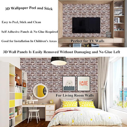 3D Wall Panels Peel and Stick,10Pcs 3D Brick Wallpaper Self-Adhesive | 11.81*11.81 Inch, Waterproof, Self-Adhesive Wall Tiles, for Accent Walls, Kitchen, Bathroom, Bedroom & Office Decor