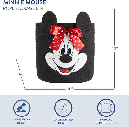 Disney Minnie Mouse Rope Storage Basket,Cute Figural Organizer Bin for Kids Room, Nursery or Toys, 10" H x 10" W