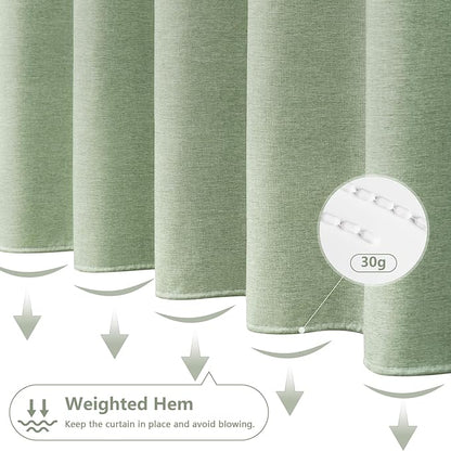 Natural Sage Green Linen Look Fabric Shower Curtain, Heavy Duty Faux Linen Textured Shower Curtain Water-Resistant, 72 x 72 Inch Soothing Forest Green Farmhouse Bathroom Decor Shower Curtains