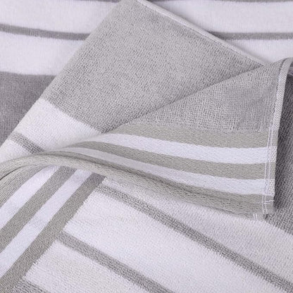 Superior Oversized Cotton Beach Towel Set of 4, Absorbent Towels for Bathroom, Beach, Pool, Swim, Adults, Kids, Vacation, Travel, Bath, Quick Dry Basics, Trip Essentials, Striped Decor, Light Grey