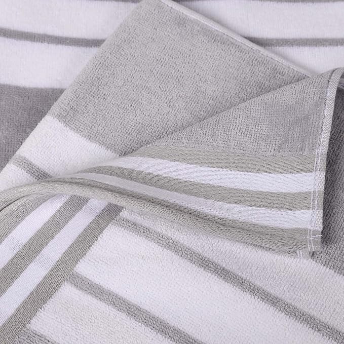 Superior Oversized Cotton Beach Towel Set of 6, Absorbent Towels for Bathroom, Beach, Pool, Swim, Adults, Kids, Vacation, Travel, Bath, Quick Dry Basics, Trip Essentials, Striped Decor, Light Grey