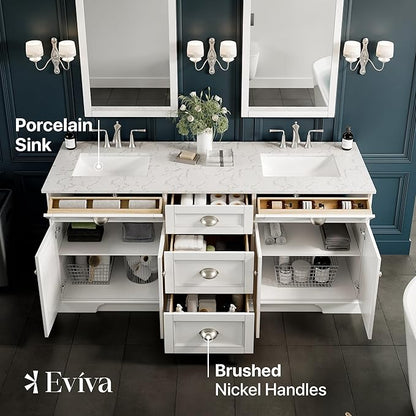 Eviva Epic 72 in. White Double Sink Bath Vanity with Carrara Quartz Top