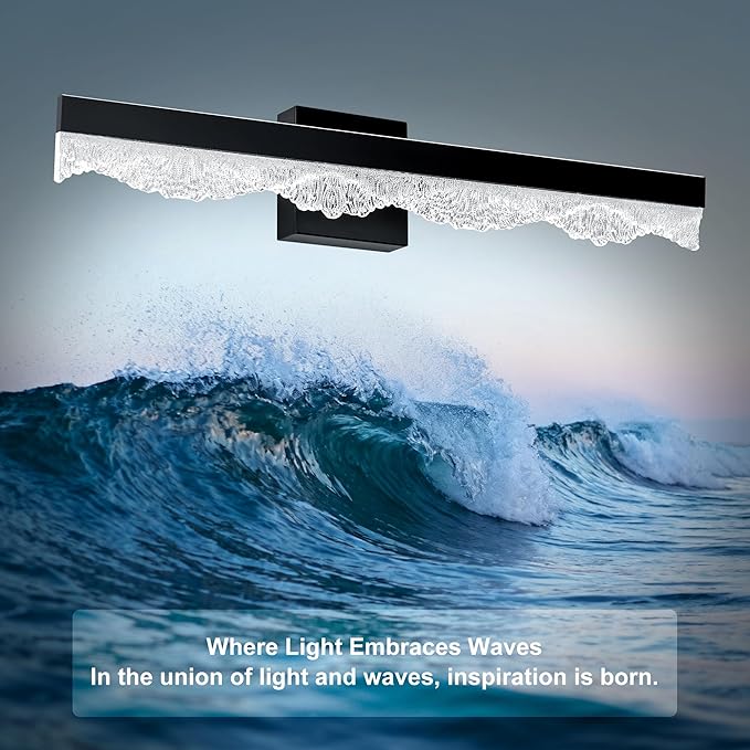Black Bathroom Vanity Light Fixtures Over Mirror 25.6inch, Dimmable 3CCT 12W LED Bathroom Light Fixture, Modern Vanity Wall Lighting for Bedroom, Dressing Room, Cloak Room