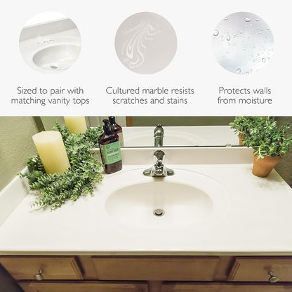 Design House 21.5-Inch Cultured Marble Bathroom Side Splash, Ivory Swirl Vanity Wall Protector, Waterproof & Easy to Install, 550913 | , Wall Mount, Classic, Cultured Marble, Bath, 550913
