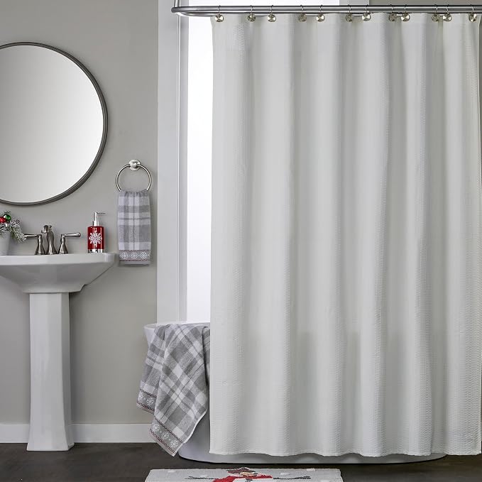 SKL Home Christmas/Winter Whistler Plaid Bath Towel, 100% Cotton, Gray | 500 GSM. Soft & absorbent plaid jacquard. Great for holiday gifting.