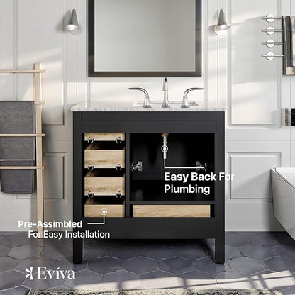 Eviva Aberdeen 36 inch Espresso Transitional Bathroom Vanity with White Carrara Quartz Countertop and Undermount Porcelain Sink