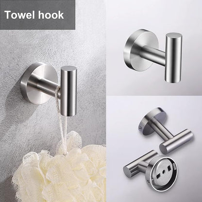 10 Pieces Brushed Nickel Bathroom Hardware Set Include 16inch Towel Bar,4pcsTowel Hooks,Toilet Paper Holder,Hand Towel Ring Round SUS304 Stainless Steel Bathroom Accessories Set
