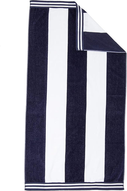 Superior Cotton Nautical Stripe Beach Towels, Colorful Towels for Adult, Kid, Pool, Swimming, Sand, Travel, Large Oversized, Absorbent, Fast Drying, Bath Basics, Cabana Collection, 1 Piece, Blue