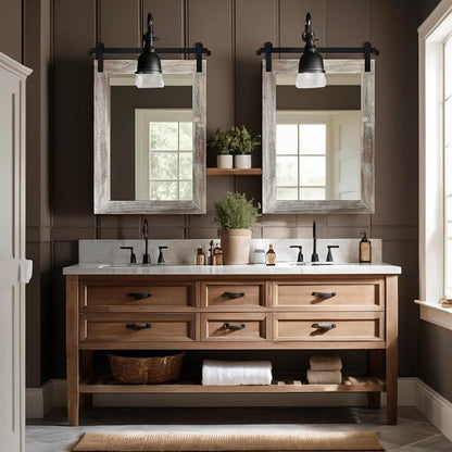 COGOOD Farmhouse Bathroom Mirrors for Over Sink - 30 x 22 Yellow White | Rustic Barn Door Wood Framed Vanity Mirror for Entryway, Living Room, Bedroom, Dresser Wall Decor