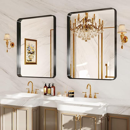 30x36 Inch Black Metal Framed Bathroom Mirror for Wall, HD Tempered Glass, Vanity Mirror for Over Sink, Anti-Rust Aluminum Alloy Mirror, Farmhouse, Horizontally or Vertically Hanging