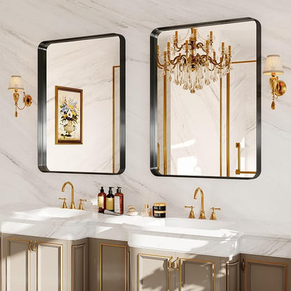 30x36 Inch Black Metal Framed Bathroom Mirror for Wall, HD Tempered Glass | Vanity Mirror for Over Sink, Anti-Rust Aluminum Alloy Mirror, Farmhouse, Horizontally or Vertically Hanging