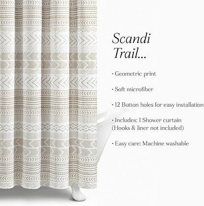 Lush Decor Hygge Geo Shower Curtain, 72" W x 72" L, Taupe/White - Curtain For Bathroom - Striped Bathroom Decor - Netural Color Home Accessories - White Home Accessories - Geometric Scandinavian Print