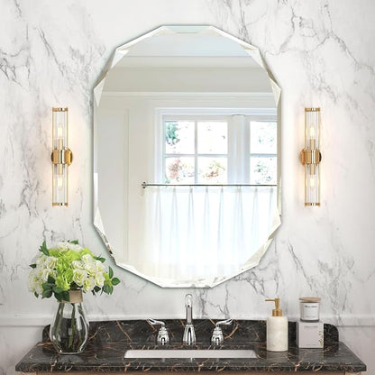 20x28 Inch Bathroom Mirrors for Over Sink, Round Frameless Mirrors for Wall | Beveled Bathroom Mirror, Bathroom Vanity Circle Mirror for Bedroom Living Room Entryway Home Decor