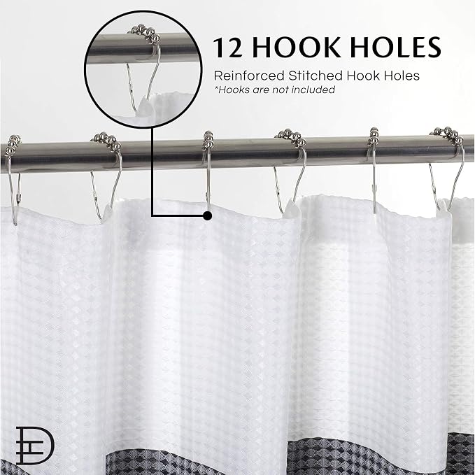 Dainty Home Waffle Weave Waterproof Shower Curtains, Black 70" x 72", Bath Curtains, Shower Curtain Waterproof Fabric with 12 Roller Ball Hooks