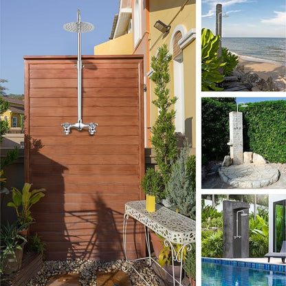Aolemi Outdoor Shower Kit,8 Inch Rain Head,Hot and Cold,Polish Chrome | 2-Handle Control Outdoor Shower Fixtures,Adjustable Height,6-Inch Center Valve,Winter Drainage,Exposed Shower
