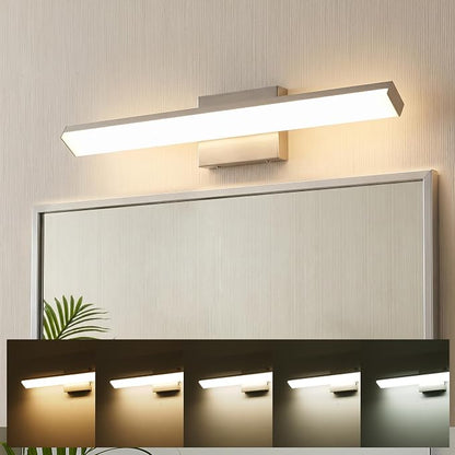 mirrea 24in 5CCT Brushed Nickel LED Vanity Lights for Bathroom Over Mirror | 5 color temperatures,Adjustable light angle,ETL listed,Dimmable,Bathroom lighting fixtures,Eye-friendly,Frosted acrylic shade