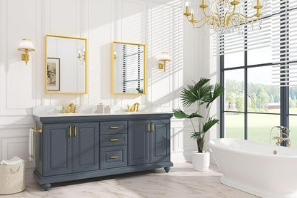 Keonjinn 22x30 Inch Gold Bathroom Mirror for Over Sink, Rectangular | HD Tempered Glass, Vanity Mirror, Brushed Framed, Square Corner, Modern Farmhouse, Wall Mounted Mirrors, Aluminum Alloy