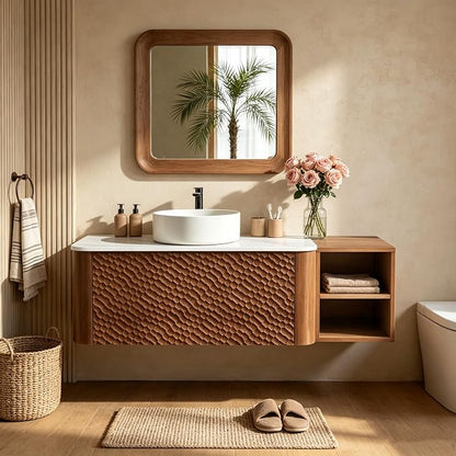 48 Inch Modern Bathroom Vanity with Ceramic Sink, Floating Bathroom Sink Cabinet with Sintered Stone Top&Solid Wood Hammered Frame, Single Bathroom Vanities w/Soft-Close Drawer&IDE Open Cube