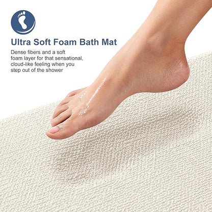 OLANLY Memory Foam Bathroom Toilet Rug U-Shaped 24x20, Absorbent Mat, Ivory | Soft Quick Dry Bath Rugs, Non-Slip Carpet, Machine Washable Mat for Bathroom Floor, Tub and Shower, Home Decor Accessories