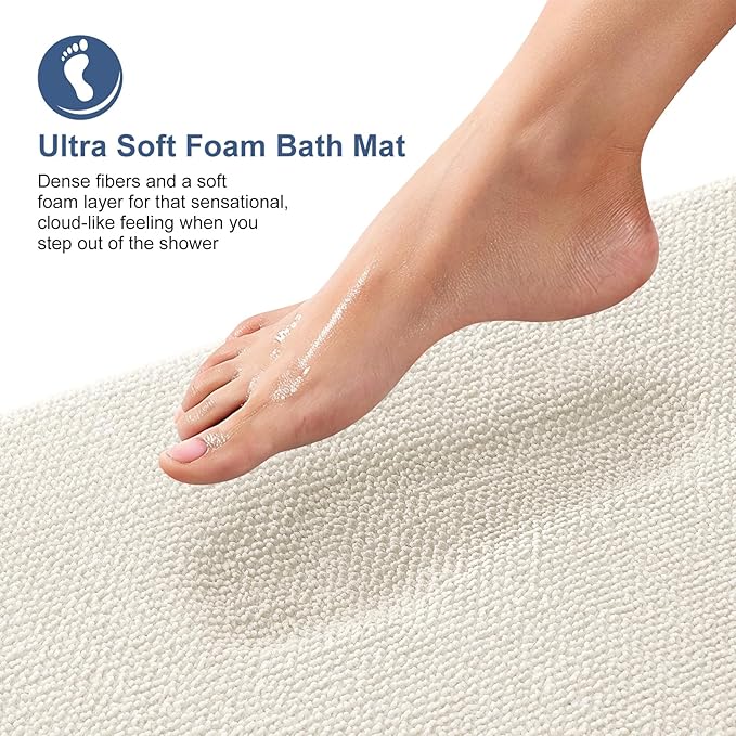 OLANLY Thick Memory Foam Bathroom Rugs 34x21, Absorbent Bath Mat, Ivory | Soft Quick Dry Bath Rugs, Non-Slip, Machine Washable Carpet for Bathroom Floor, Tub and Shower, Home Decor Accessories