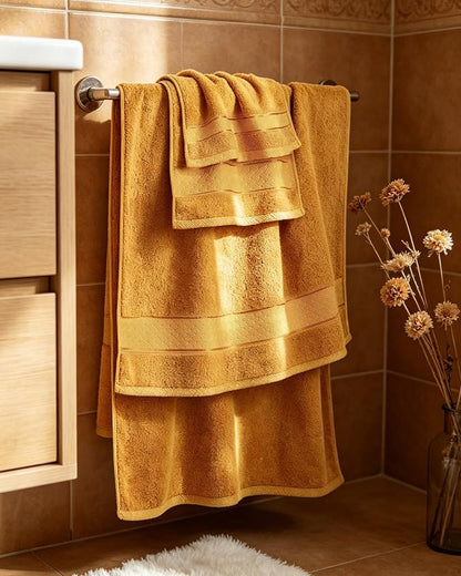 COZYART Bath Towel Set 6 PCS, Luxury Gold 100% Turkish Cotton 650GSM Soft | Absorbent Quick Dry, OEKO‑Tex 100 Cert. Zero Twist Ring Spun Cotton, Plush Fluffy, Breathable Hotel Quality Bathroom Towels