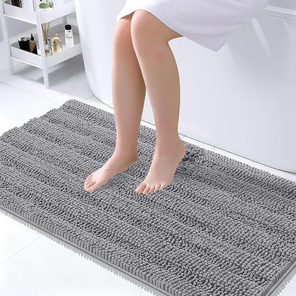 OLANLY Thick Large Bathroom Rugs 45x27, Soft Chenille Bath Rugs, Grey | Absorbent Striped, Rubber Backing, Machine Wash Dry, Bath Mats for Bathroom Floor, Tub and Shower, Home Decor Accessories