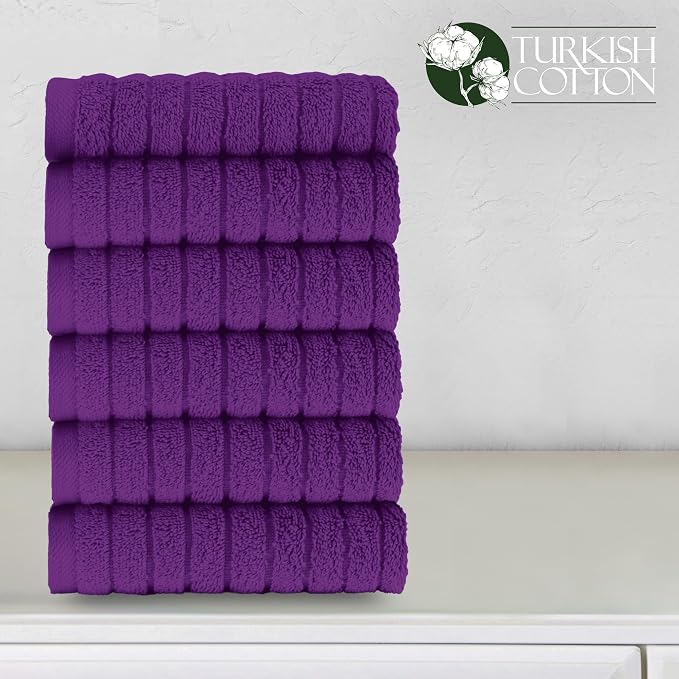 Elegant Comfort 100% Turkish Cotton Corduroy Ribbed Luxury Washcloths 6 Pack Soft 13 x 13 Inch - Higly Absorbent, Durable, Quick Dry, Spa Premium Hotel Quality for Bathroom or Travel, Purple