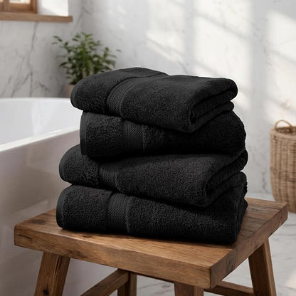 Superior Egyptian Cotton Plush & Absorbent, Bath Towel Set of 4, Black | Quick Dry, Soft Luxury Towel Set, Bath Essentials for Bathroom, Guest Bath, Spa, 4 Piece Bath, Madeline Towels