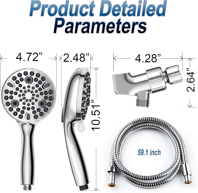 Shower Head with Handheld,High Pressure 10 Spray Modes Showerhead,Chrome | 4.7”Detachable Showerhead Set with 5ft Hose, Adjustable Bracket and Built-in Power Wash to Clean Tub, Tile & Pets - Chrome